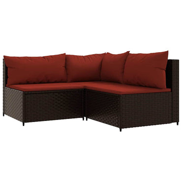 vidaXL Salon de jardin 3 pcs avec coussins marron résine tressée