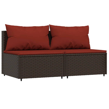vidaXL Canapés centraux de jardin avec coussins 2 pcs marron résine tressée