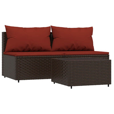 vidaXL Salon de jardin 3 pcs avec coussins marron résine tressée