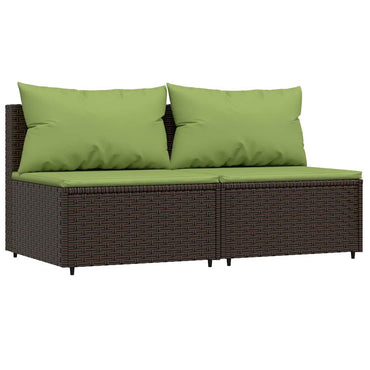 vidaXL Canapés centraux de jardin avec coussins 2 pcs marron résine tressée