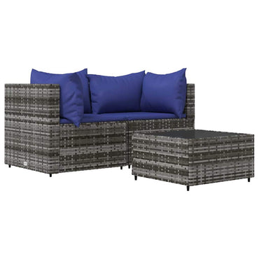 vidaXL Salon de jardin 3 pièces avec coussins Résine tressée Gris