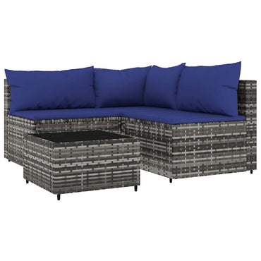 vidaXL Salon de jardin 4 pcs avec coussins Gris Résine tressée