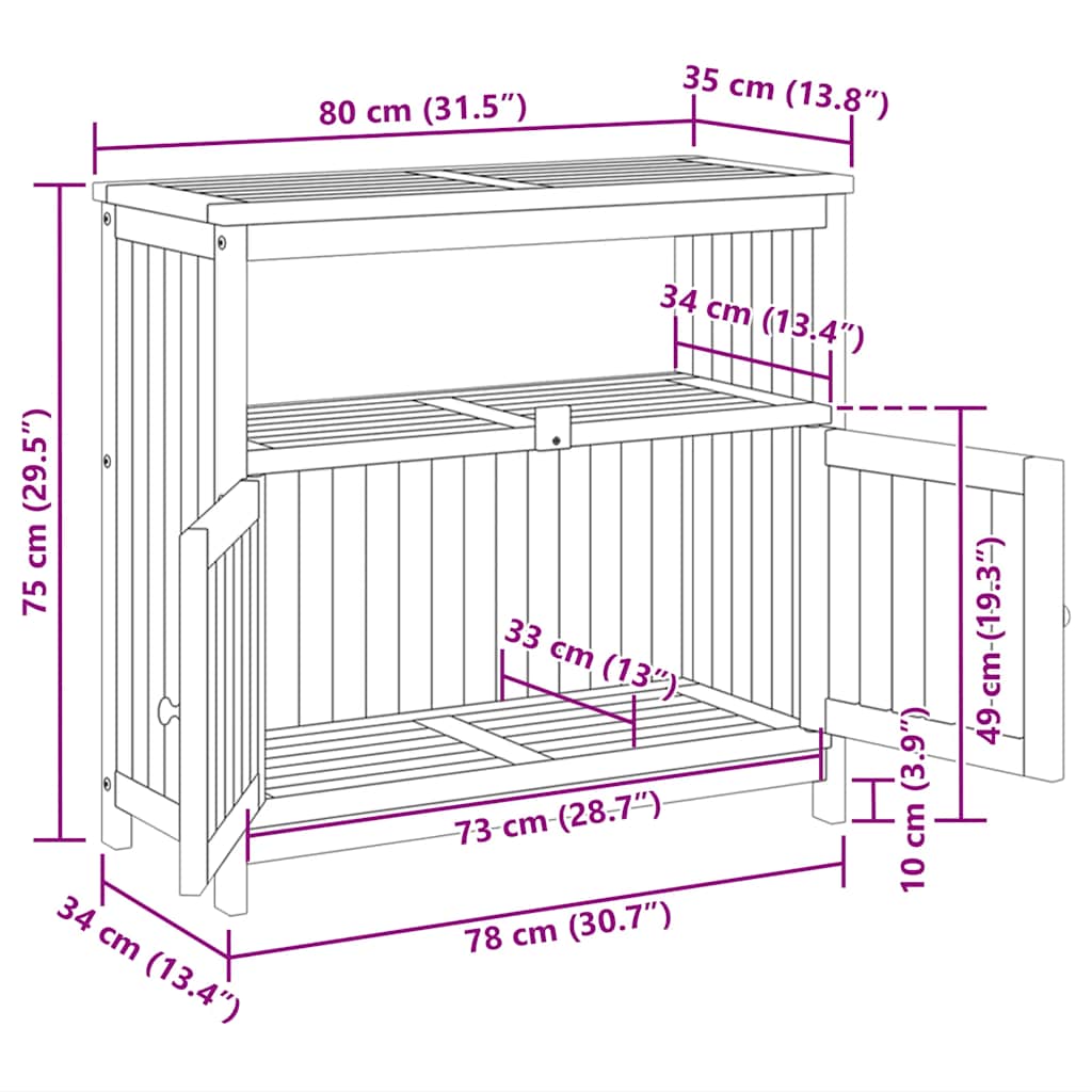 Garten-Konsolentisch 80x35x75 cm Massivholz Akazie