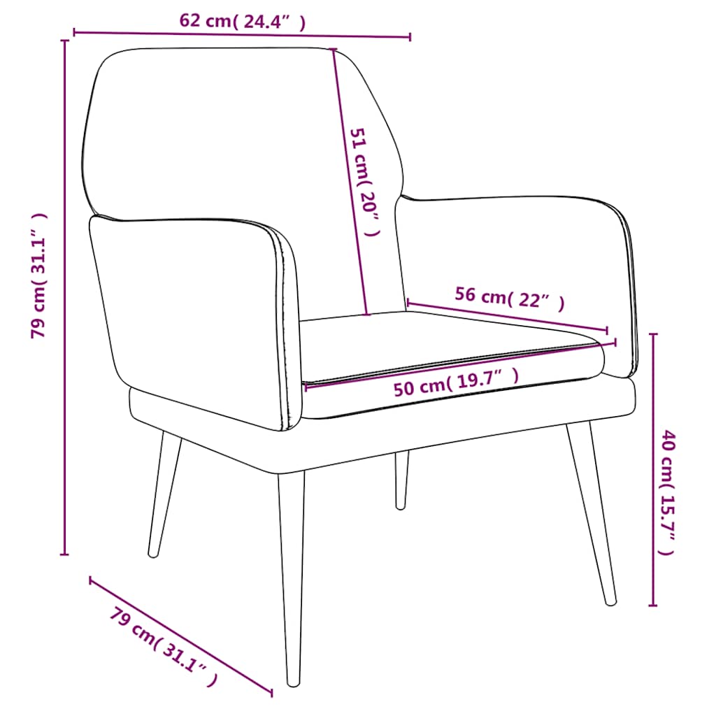 vidaXL Fauteuil crème 62x79x79 cm Velours