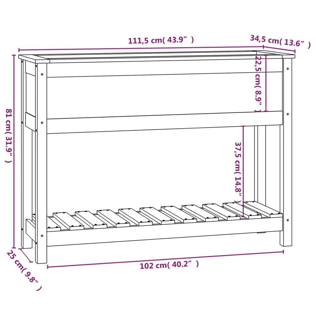 vidaXL Jardinière avec étagère 111,5x34,5x81 cm Bois de pin massif