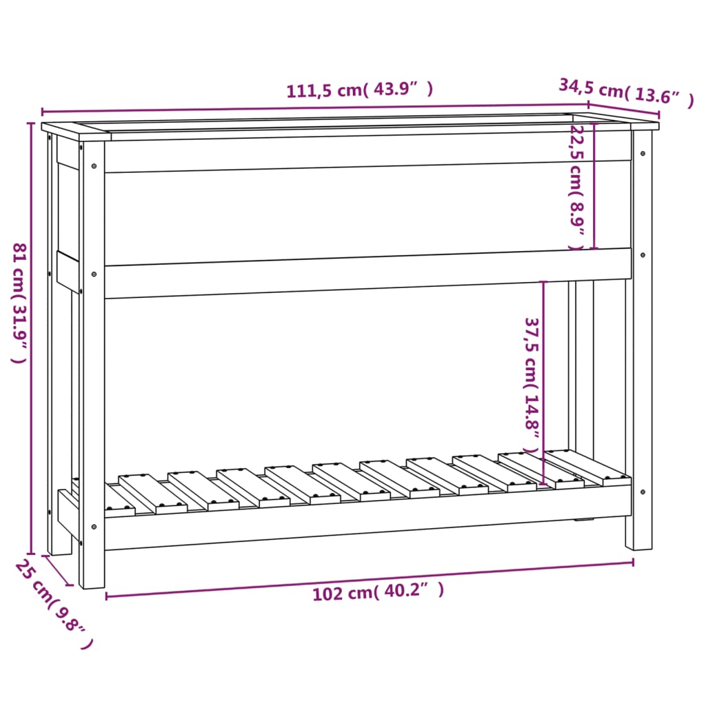 vidaXL Jardinière avec étagère Noir 111,5x34,5x81 cm Bois de pin