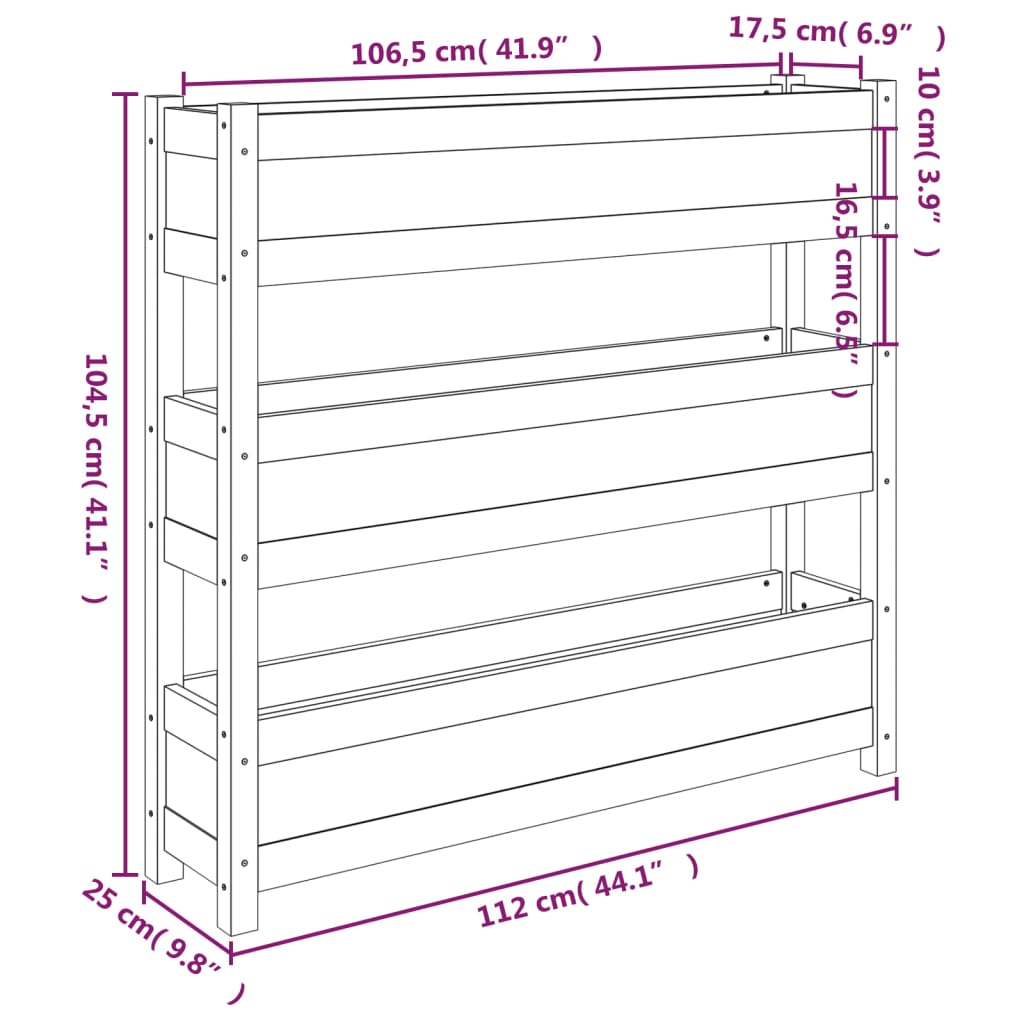vidaXL Jardinière noire 112x25x104,5 cm Bois de pin massif