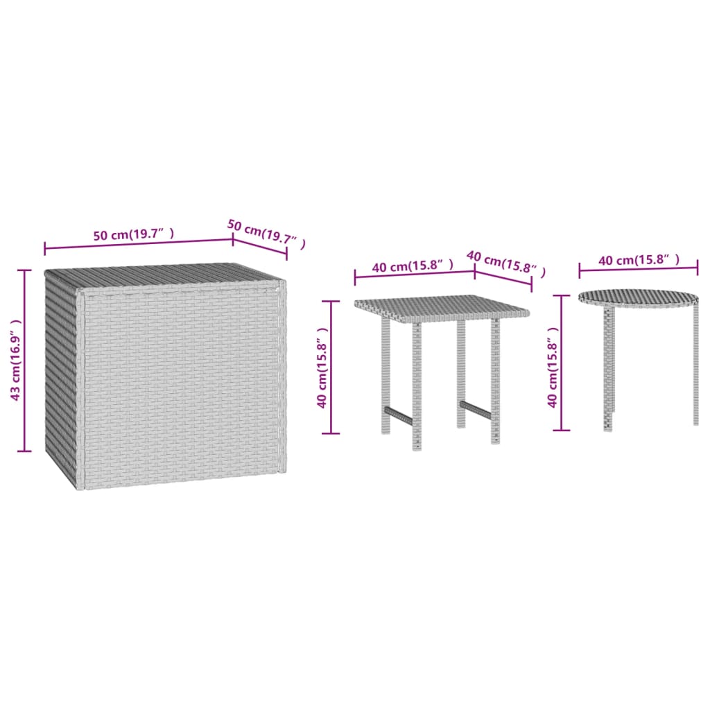 vidaXL Tables basses 3 pcs Marron Résine tressée