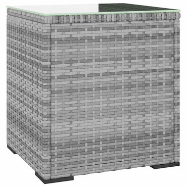 vidaXL Table d'appoint gris 40x37x40,5 cm en poly rotin et verre trempé