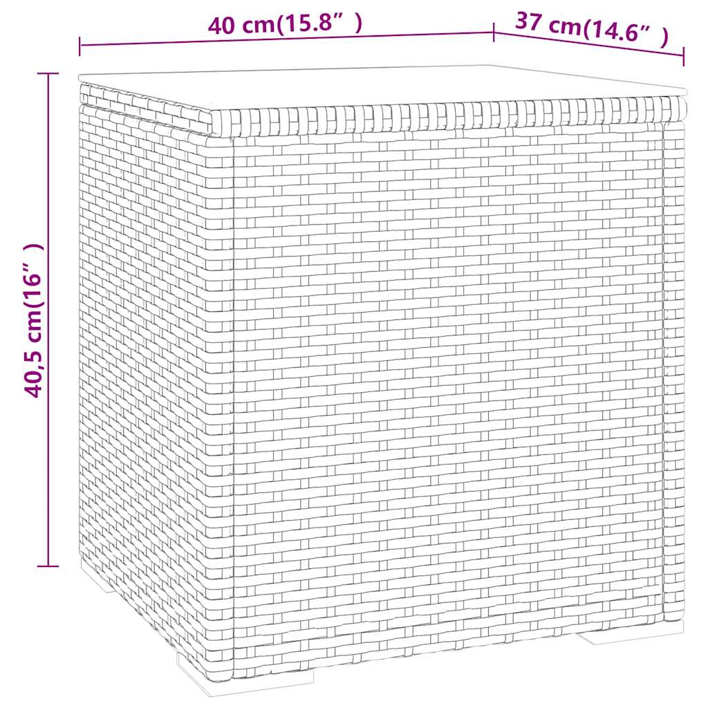 vidaXL Table d'appoint gris 40x37x40,5 cm en poly rotin et verre trempé