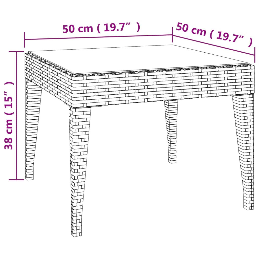 vidaXL Table d'appoint marron 50x50x38 cm résine tressée et verre trempé