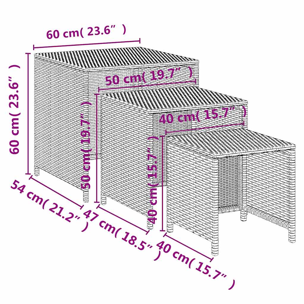vidaXL Tables gigognes 3 pcs Noir Résine tressée