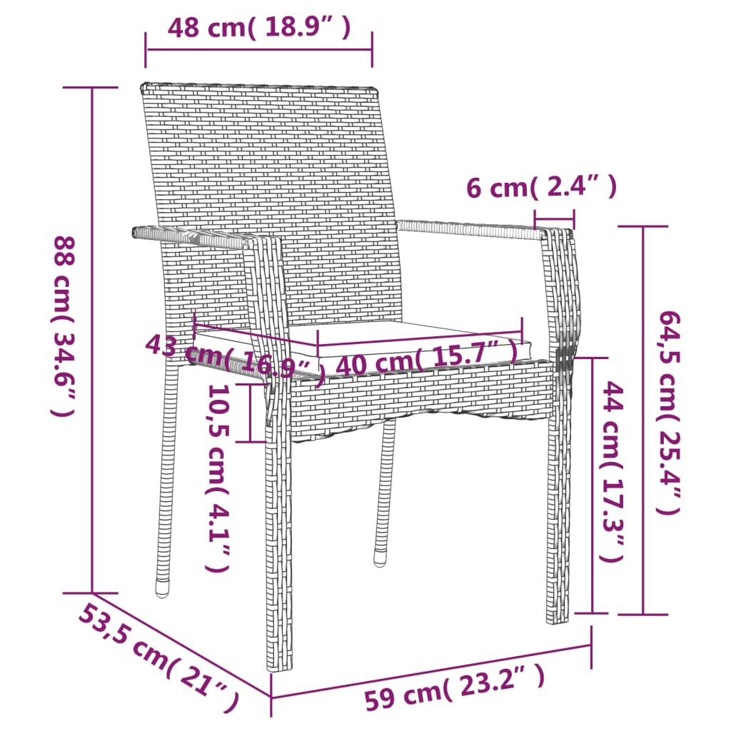 vidaXL Gartenstühle mit Kissen 4 Stk. Poly Rattan Schwarz