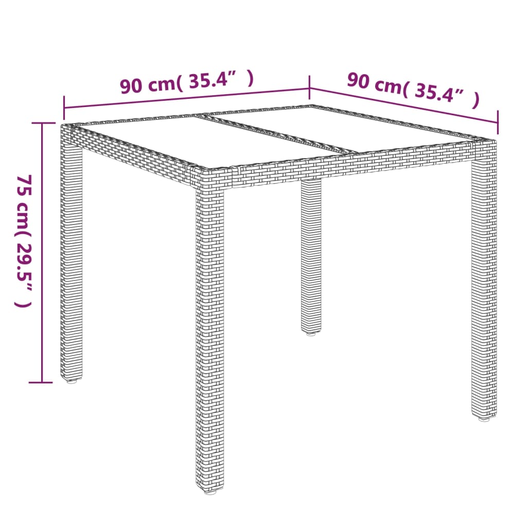 vidaXL Gartentisch mit Glasplatte Grau 90x90x75 cm Poly Rattan