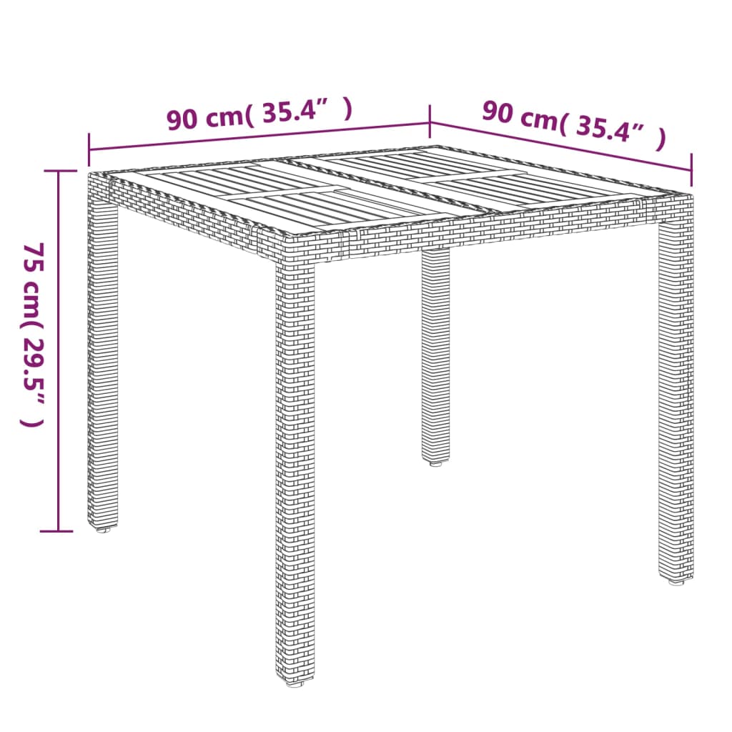 vidaXL Gartentisch mit Holzplatte Schwarz 90x90x75 cm Poly Rattan