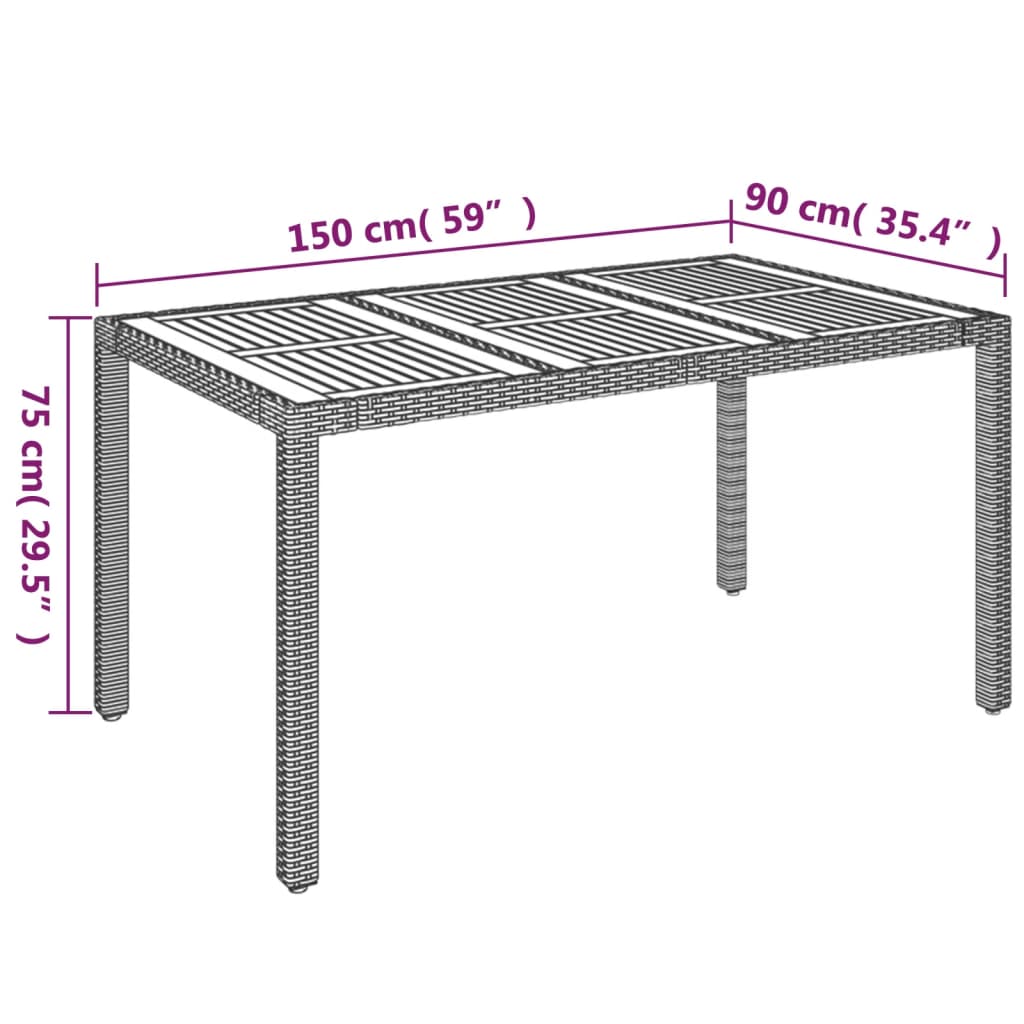 vidaXL Gartentisch mit Holzplatte Schwarz 150x90x75 cm Poly Rattan