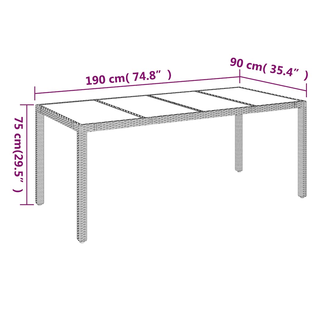vidaXL Gartentisch mit Glasplatte Grau 190x90x75 cm Poly Rattan