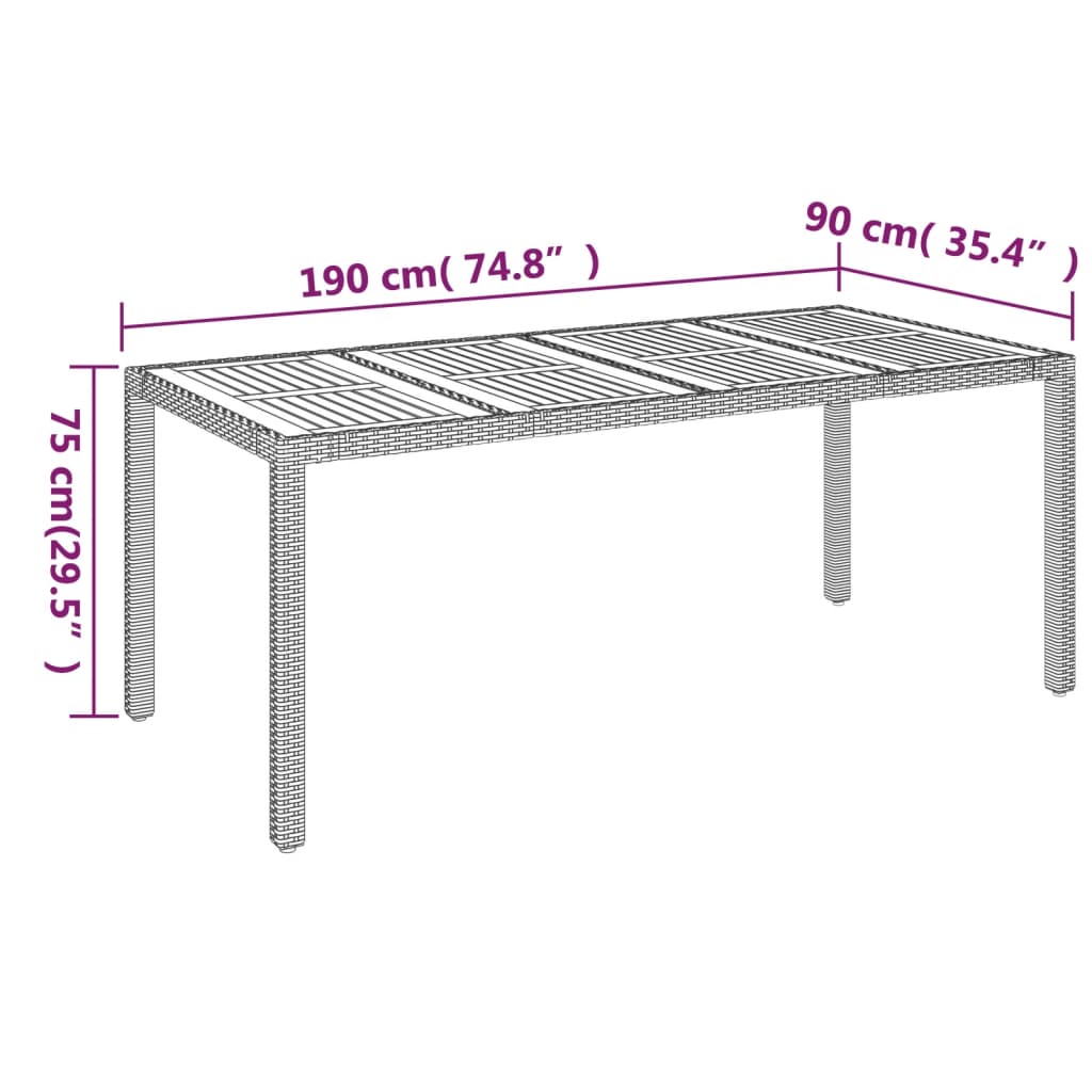 vidaXL Gartentisch mit Holzplatte Schwarz 190x90x75 cm Poly Rattan