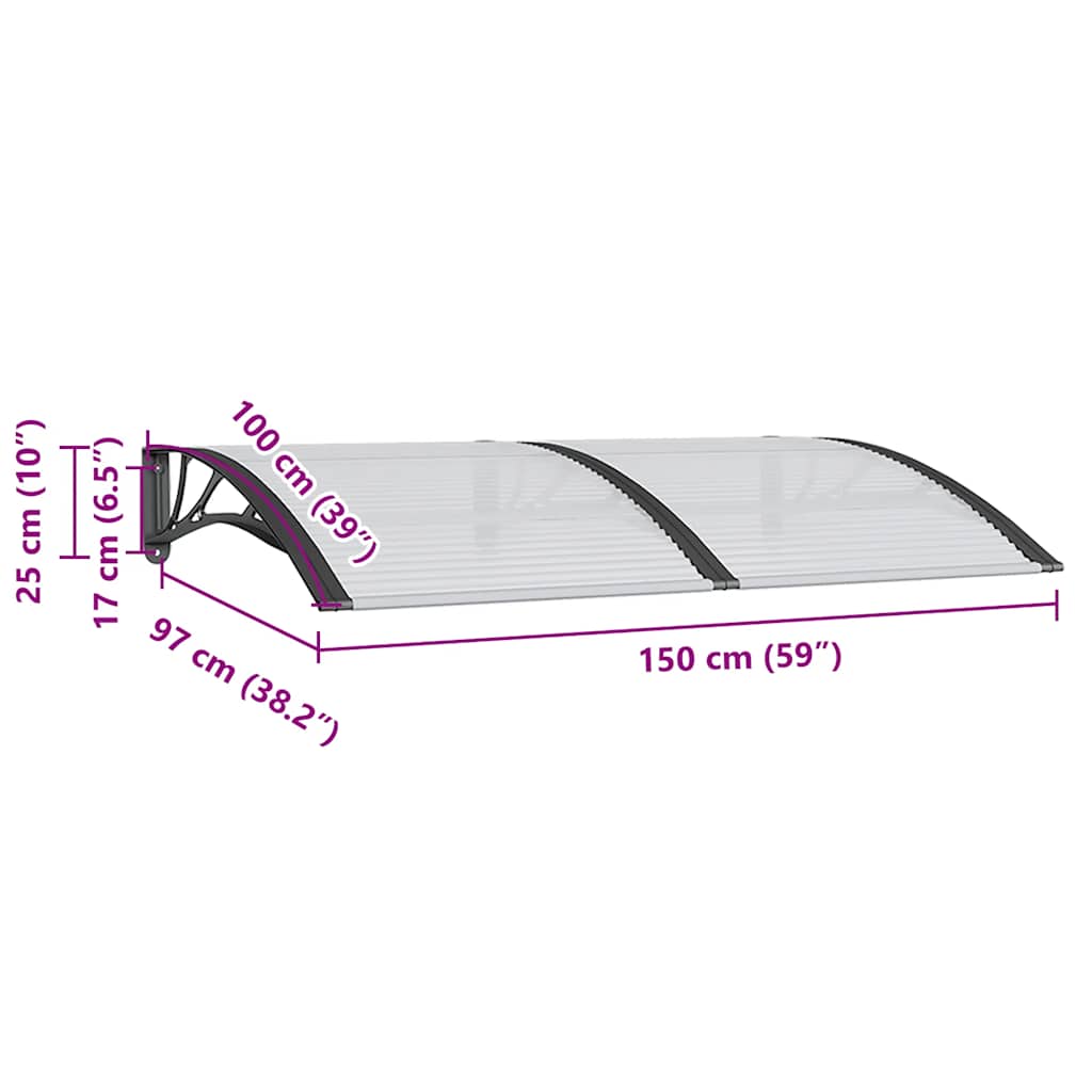 vidaXL Türvordach Schwarz 150x100 cm Polycarbonat