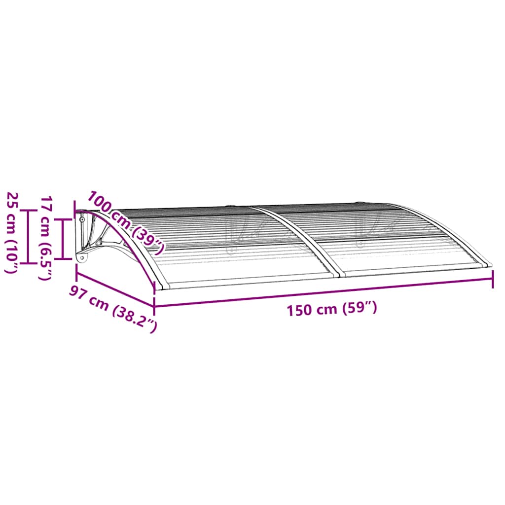 vidaXL Türvordach Grau 150x100 cm Polycarbonat