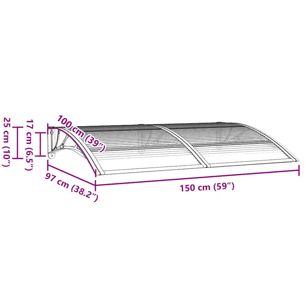 vidaXL Türvordach Schwarz 150x100 cm Polycarbonat