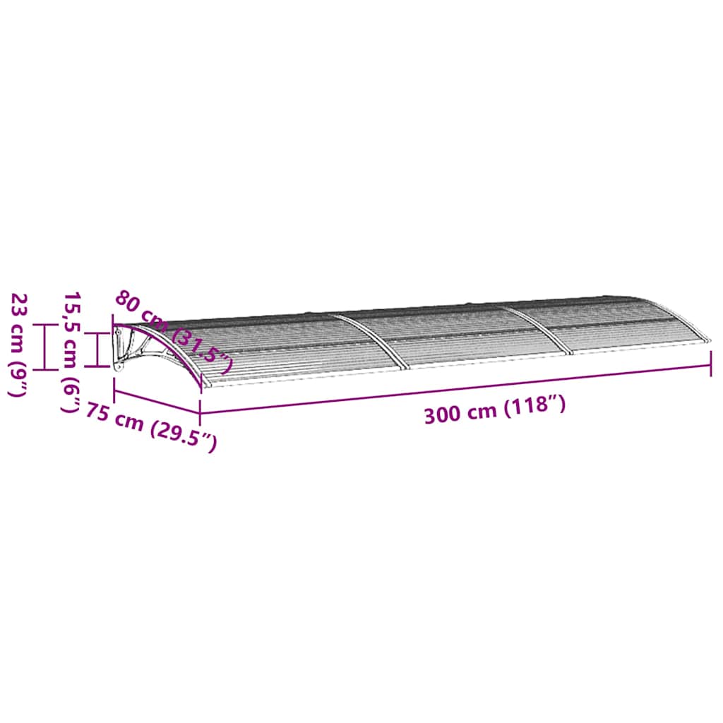 vidaXL Türvordach Schwarz 300x75 cm Polycarbonat