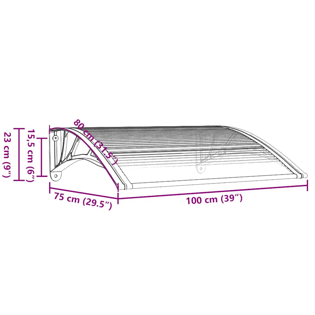 vidaXL Marquise de porte gris et transparent 100x75 cm en polycarbonate