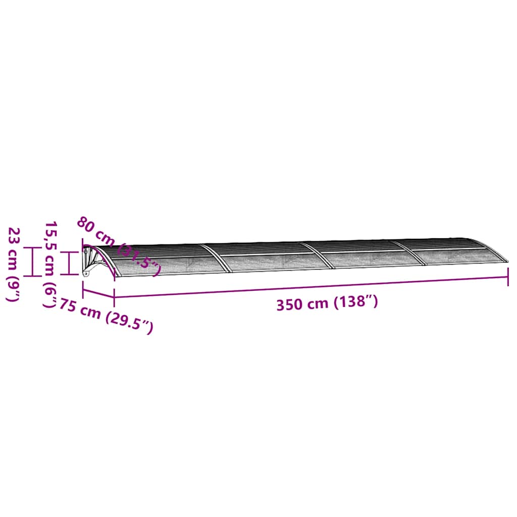 vidaXL Marquise de porte Noir et transparent 350x75 cm Polycarbonate