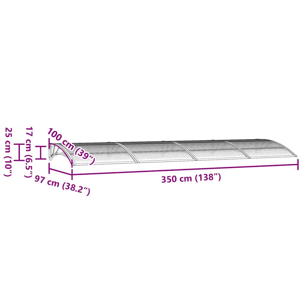 vidaXL Marquise de porte noire 350x100 cm en polycarbonate