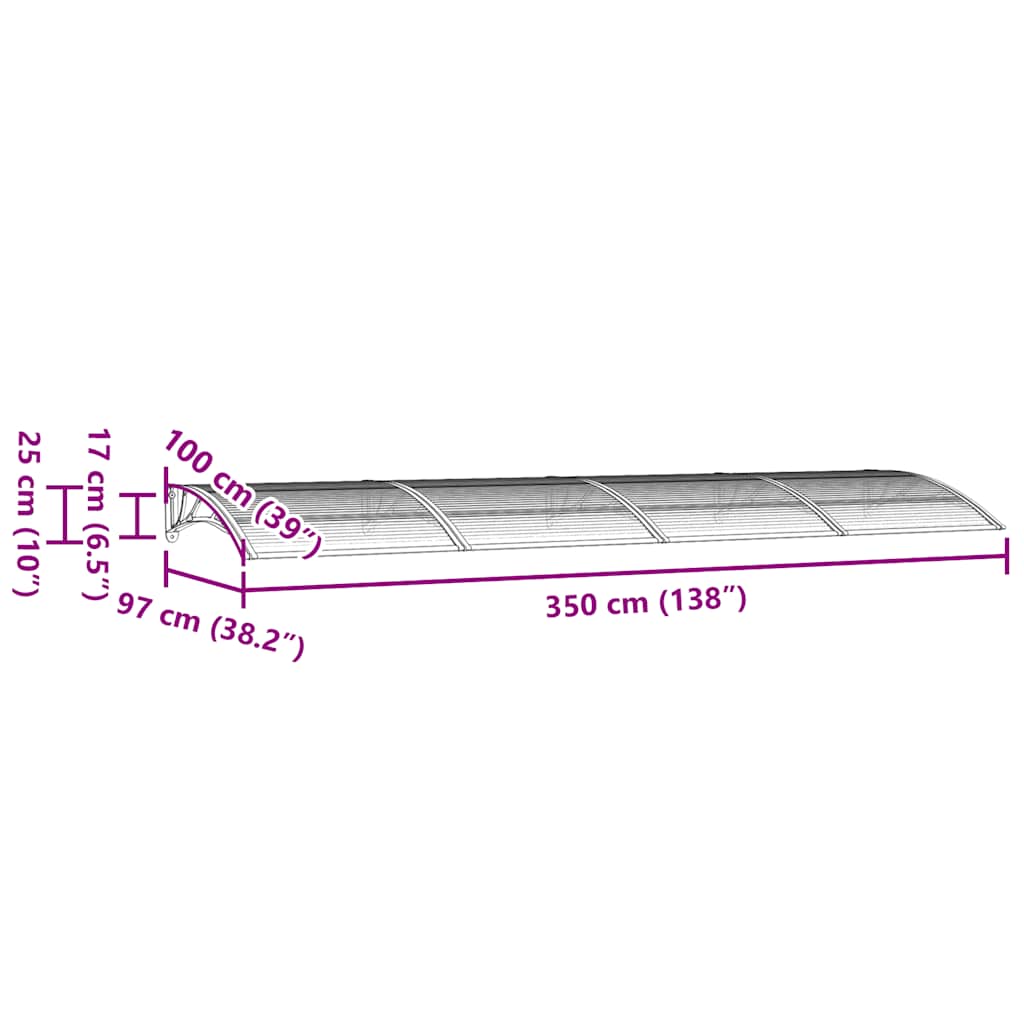 vidaXL Türvordach Schwarz 350 x 100 cm Polycarbonat
