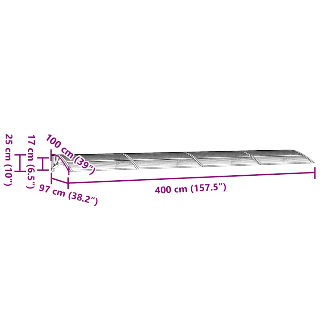 vidaXL Türvordach Grau 400 x 100 cm Polycarbonat