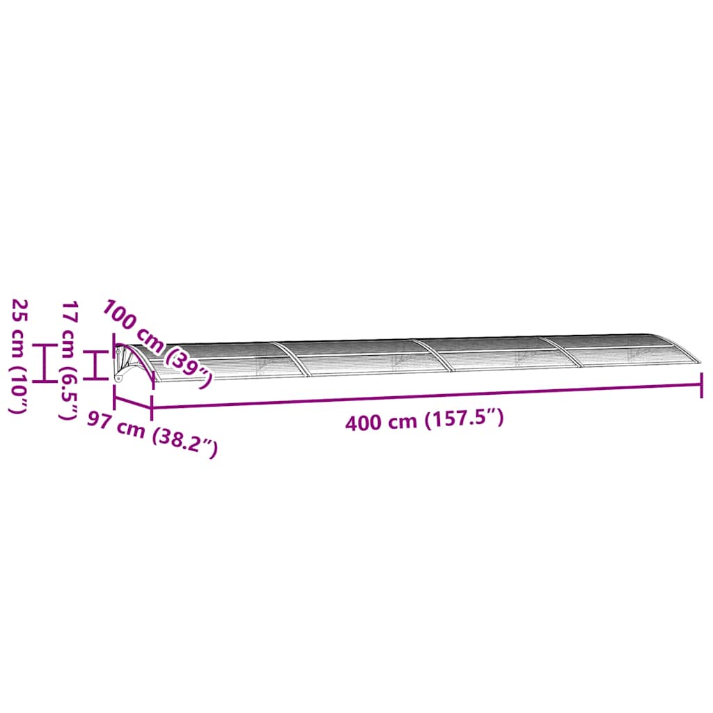vidaXL Marquise de porte noire 400 x 100 cm en polycarbonate