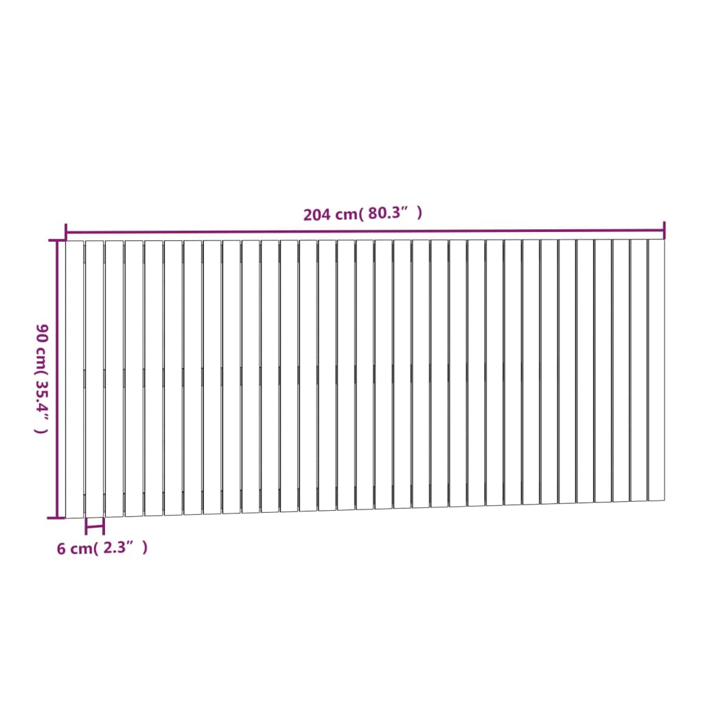 vidaXL Wand-Kopfteil Schwarz 204x3x90 cm Massivholz Kiefer