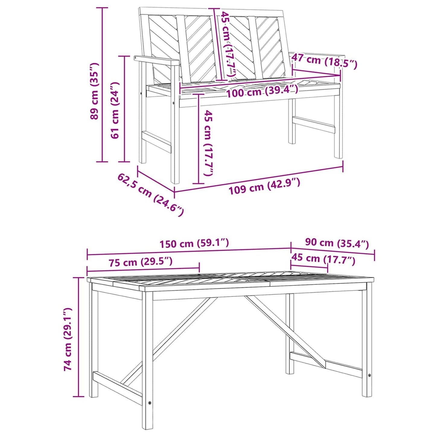 vidaXL Garten Essgruppe 3 pcs Braun Massivholz Akazie
