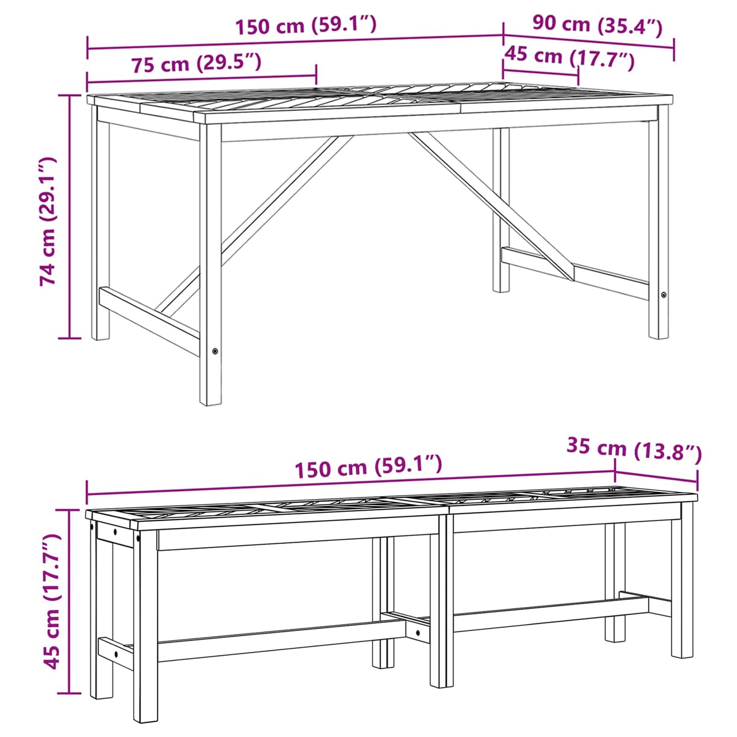 vidaXL Garten Essgruppe 3 pcs Braun Massivholz Akazie