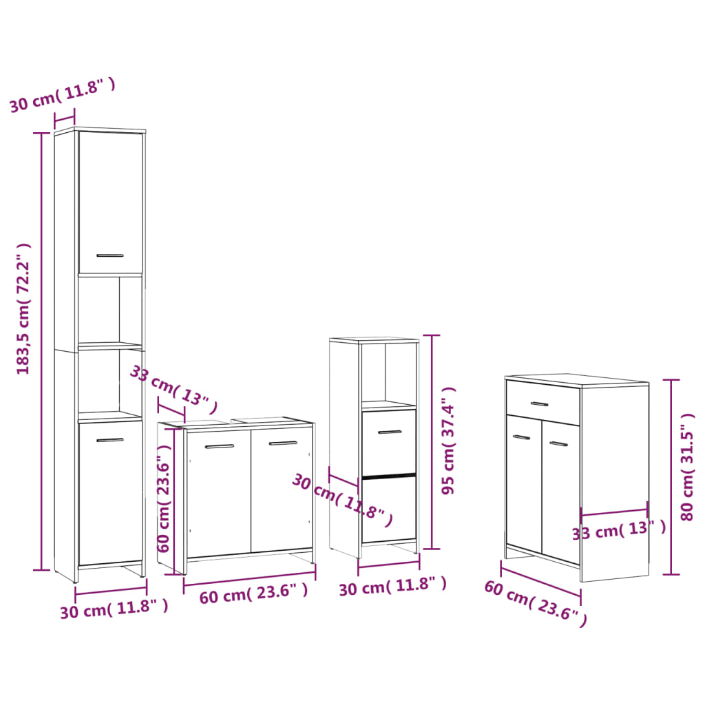 vidaXL 4-tlg. Badmöbel-Set Räuchereiche Holzwerkstoff