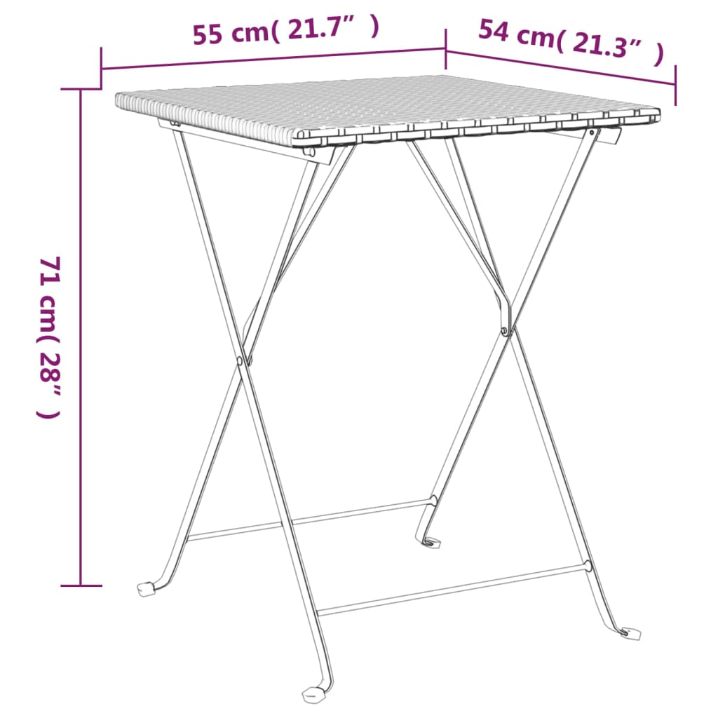 vidaXL Bistrotisch Klappbar Grau 55x54x71 cm Poly Rattan