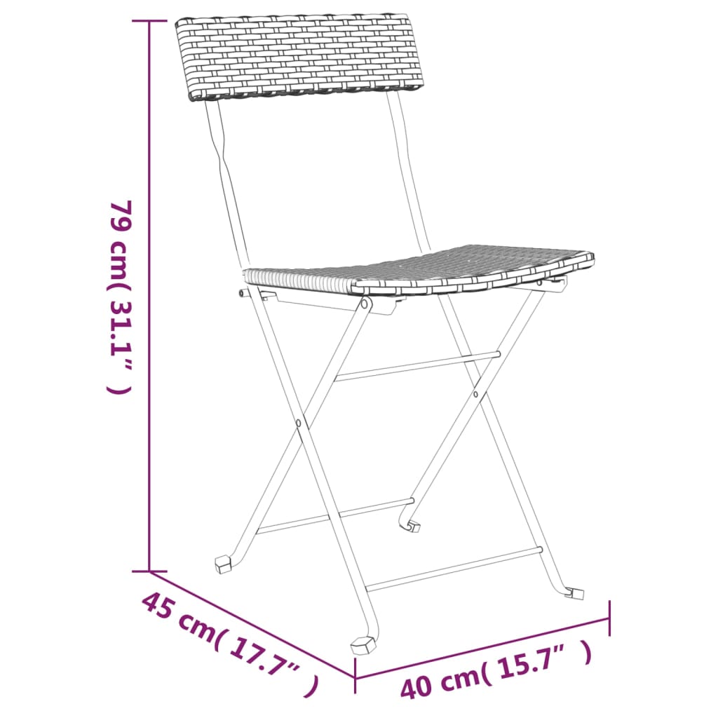 vidaXL Bistrostühle 2 Stk. Klappbar Braun Poly Rattan und Stahl