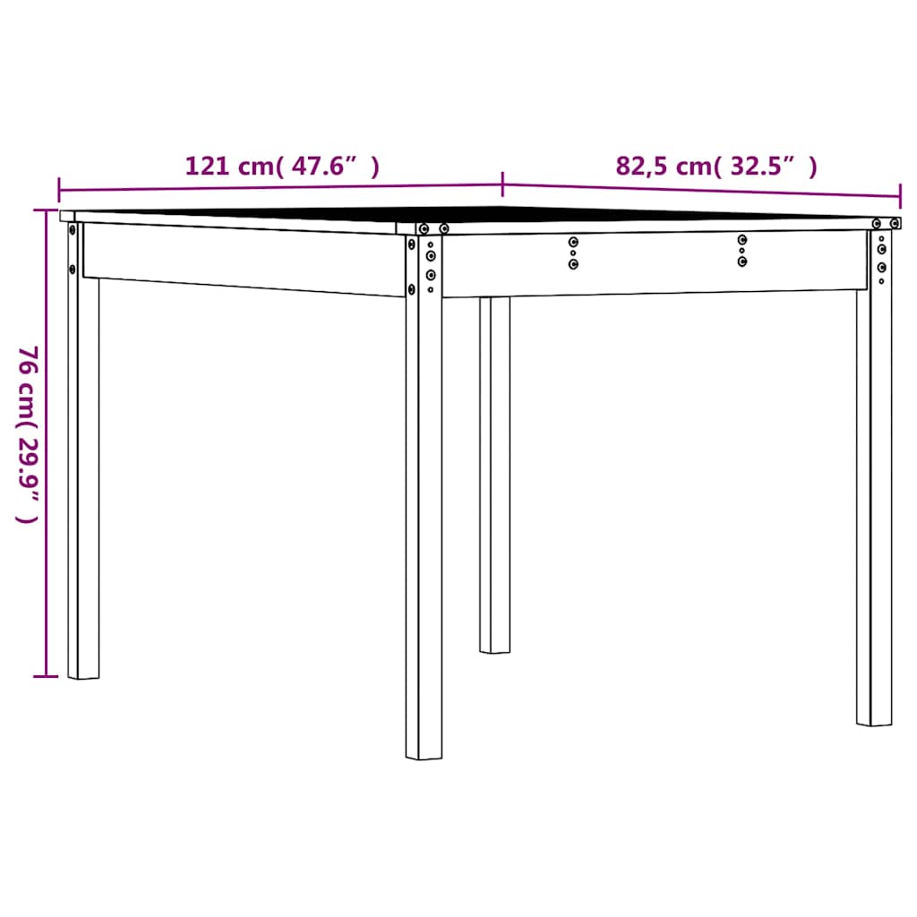 vidaXL Gartentisch Weiß 121x82,5x76 cm Massivholz Kiefer