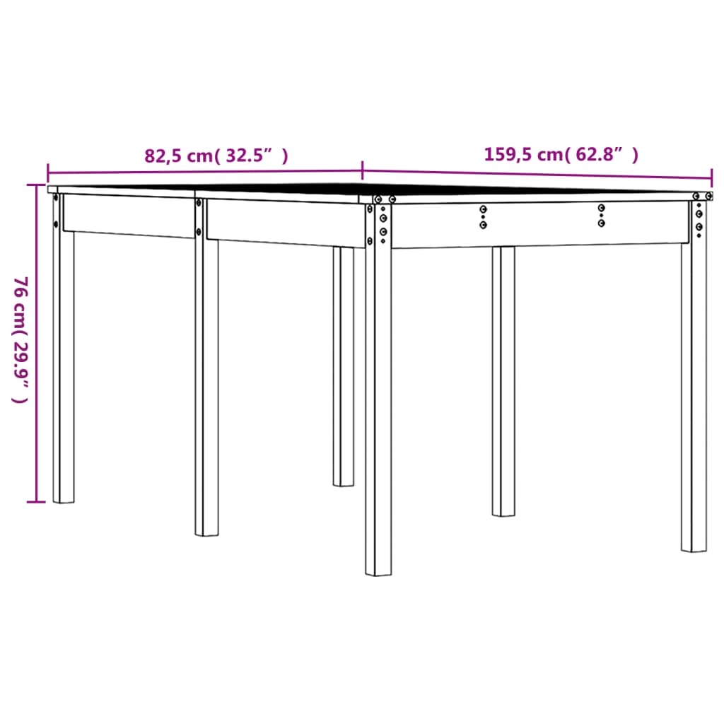 vidaXL Gartentisch 159,5x82,5x76 cm Massivholz Kiefer