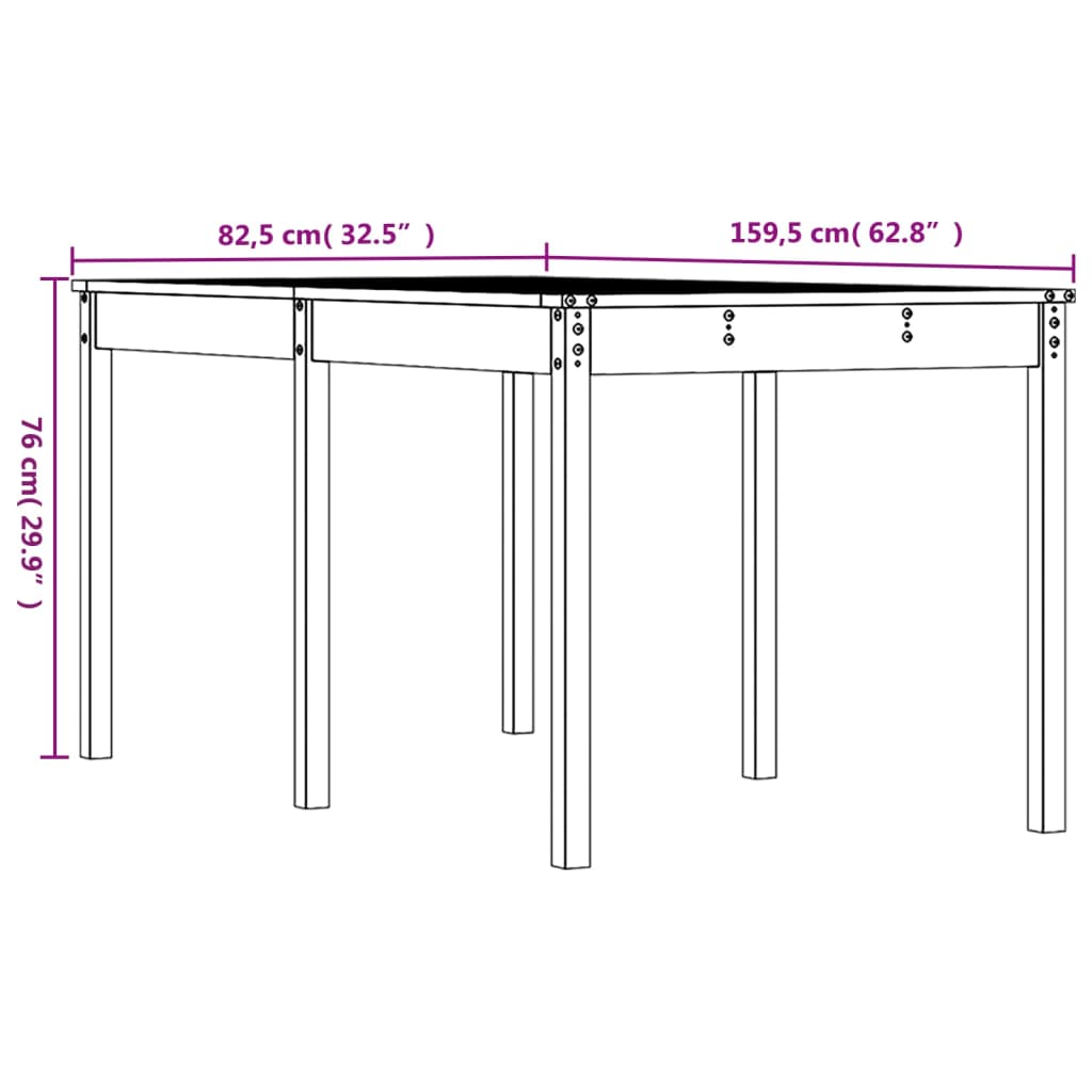 vidaXL Gartentisch Weiß 159,5x82,5x76 cm Massivholz Kiefer