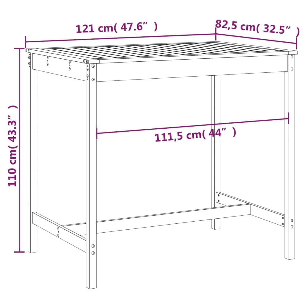 vidaXL Table de jardin 121x82,5x110 cm en pin massif
