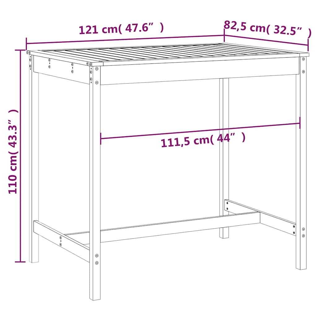 vidaXL Table de jardin blanc 121x82,5x110 cm en pin massif