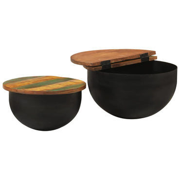 vidaXL Tables basses, 2 pcs, bois de récupération massif, noir