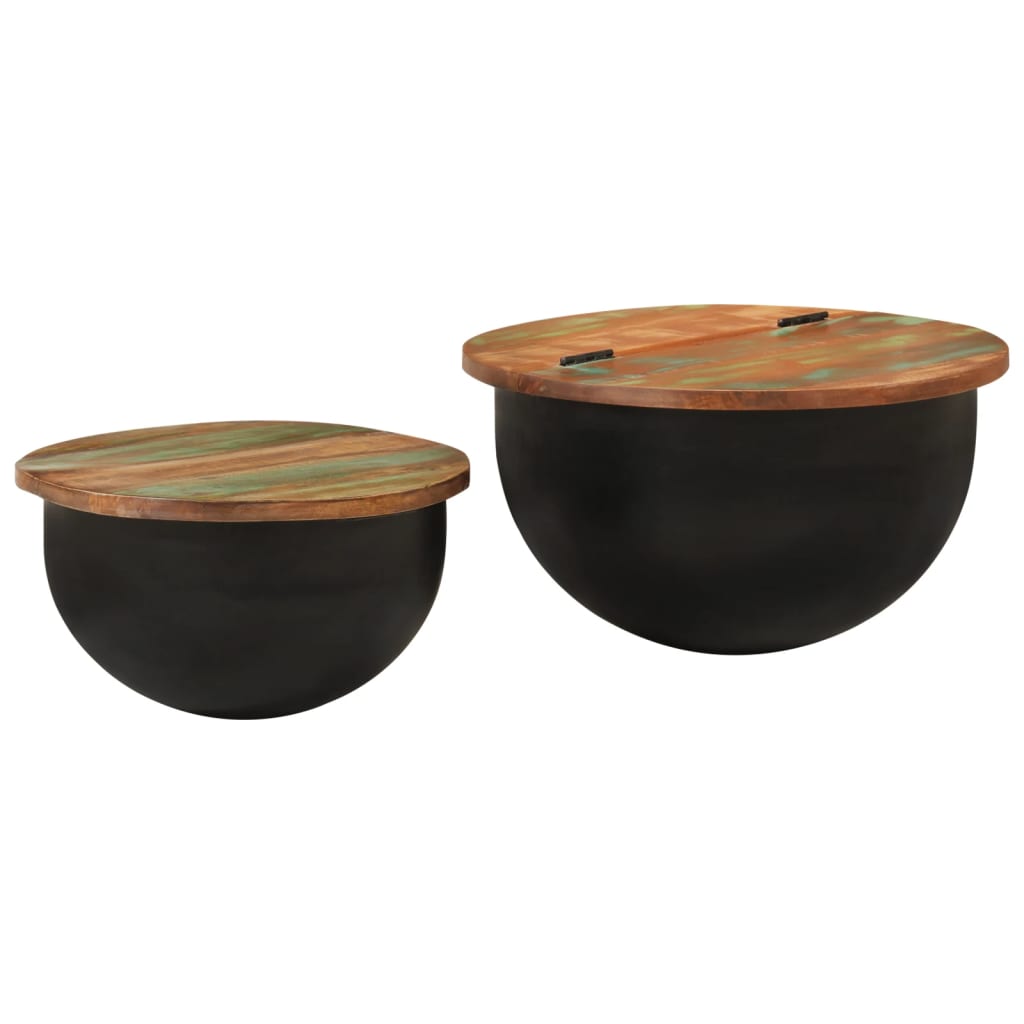 vidaXL Tables basses, 2 pcs, bois de récupération massif, noir