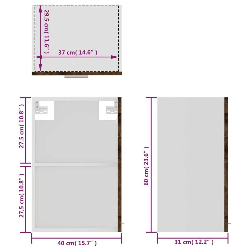 vidaXL Hängeschrank Lyon Glas Räuchereiche 40x31x60 cm Holzwerkstoff