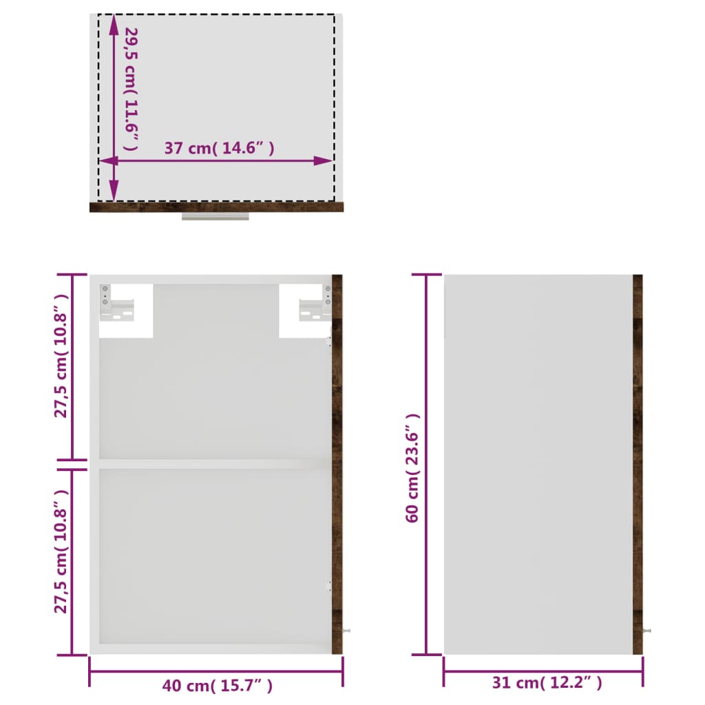 vidaXL Hängeschrank Lyon Glas Grau Sonoma 40x31x60 cm Holzwerkstoff