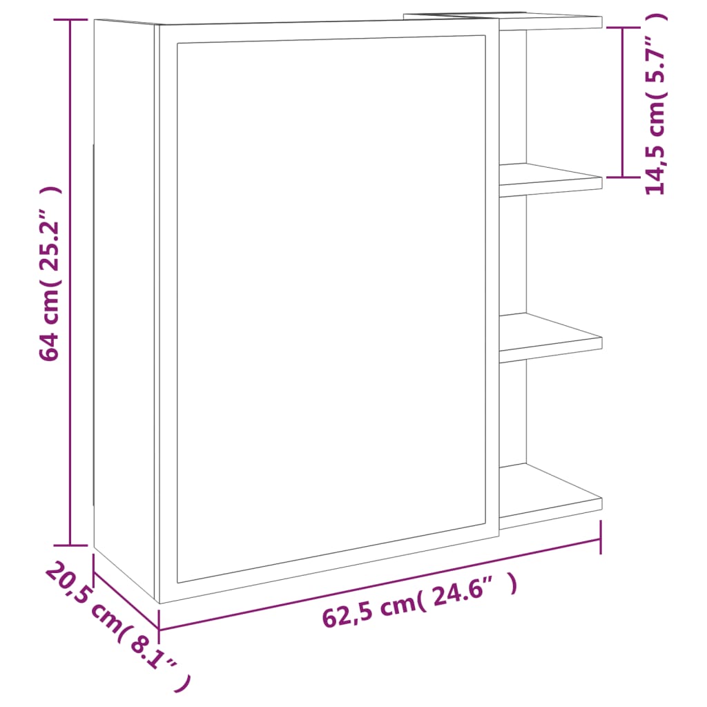 vidaXL Bad-Spiegelschrank Räuchereiche 62,5x20,5x64 cm Holzwerkstoff