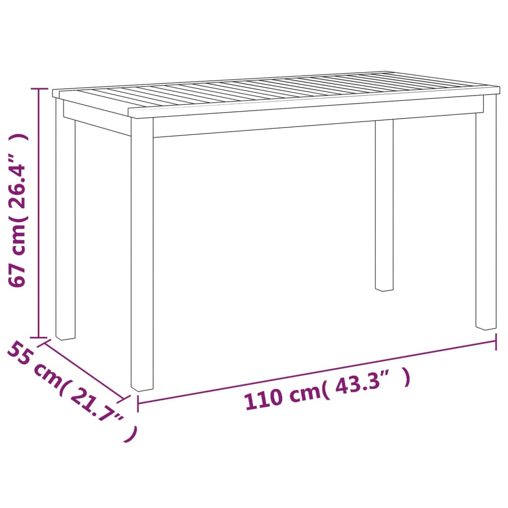 vidaXL Gartentisch 110x55x67 cm Massivholz Akazie