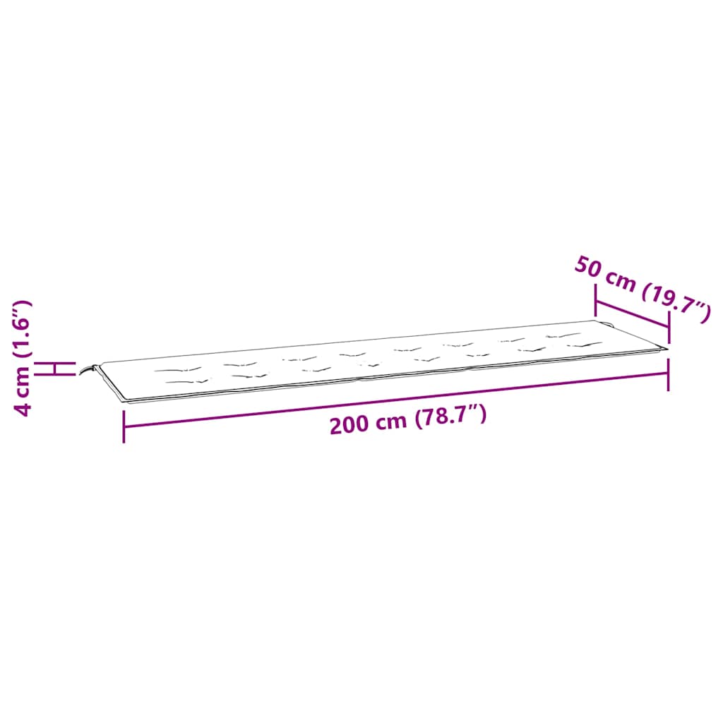 Gartenbank-Auflage Schwarz Karomuster 200x50x4 cm Stoff